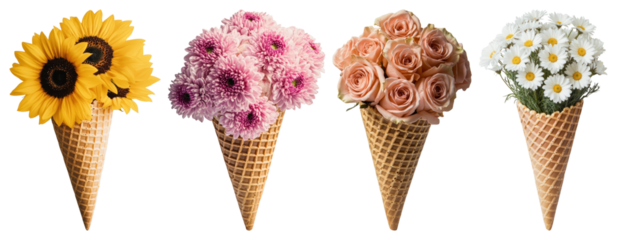 PNG Floral ice cream cones delight, element set on transparent background