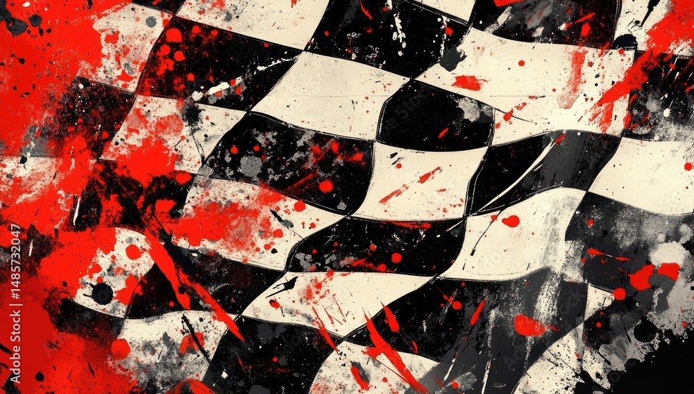 Poster checkered flag with splashes