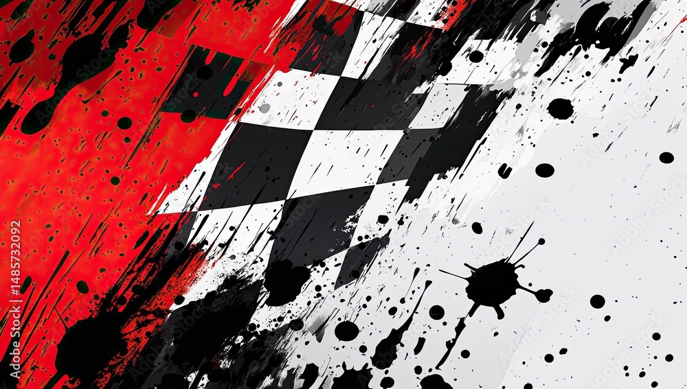 Poster racing flag with dynamic ink splatters