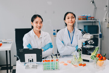 Chemical Laboratory of the Food supply . Food in laboratory, dna modify .GMO Genetically modified...