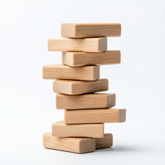Stacked Wooden Blocks on White Background Ideal for Creative Concepts and Games