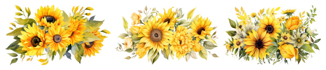 PNG Vibrant sunflower floral arrangement, element set on transparent background