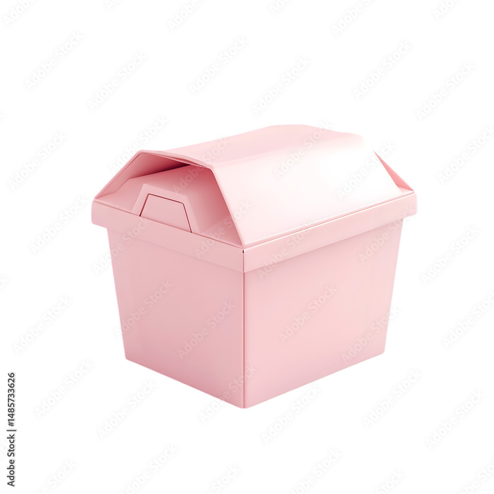Poster single, light pink, rectangular storage container with a gable-shaped top. it is presented in a shot