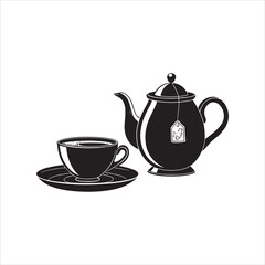 Silhouette of a Teapot and Cup with Tea Bag