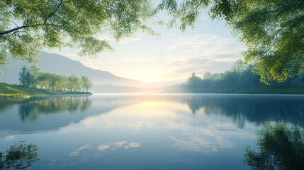 Obraz premium Serene Sunrise Lake Landscape