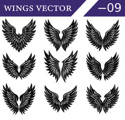Black Winged Silhouette Vector Collection &ndash; Gothic Feathered Angel and Devil Designs for Tattoo Art and Fantasy Poster Creations.