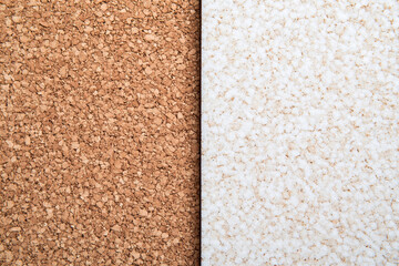 Cork surfaces showcasing distinct textures in natural and processed forms during daylight