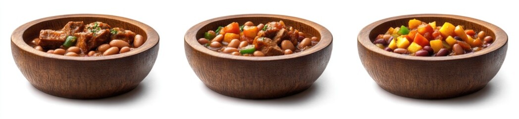 Hearty Bean Dishes in Wooden Bowls