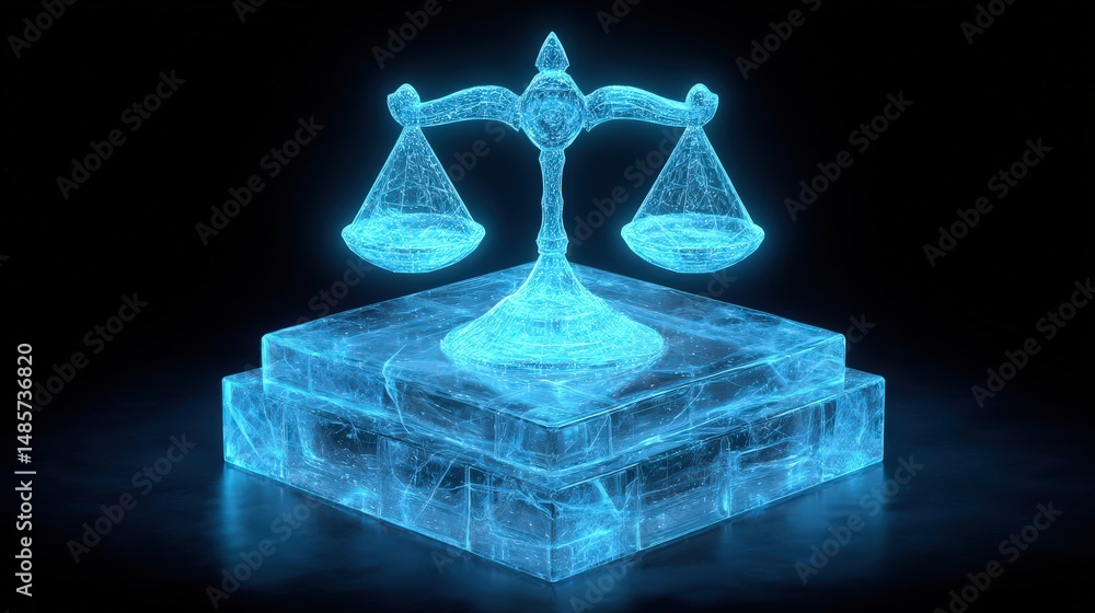 Aufkleber illuminated ice scales icon on a transparent block with a glowing effect against a dark background