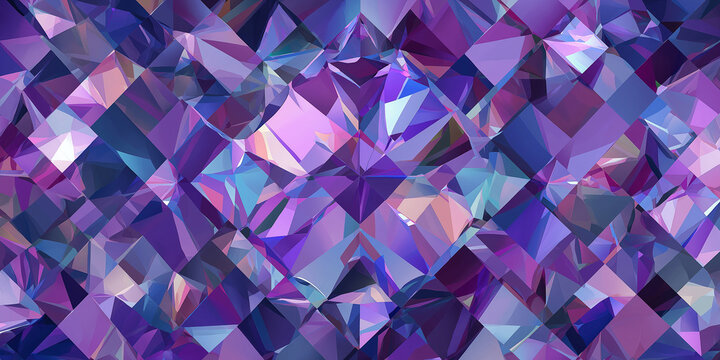 Geometric pattern of faceted purple gemstones with a vibrant sparkling surface
