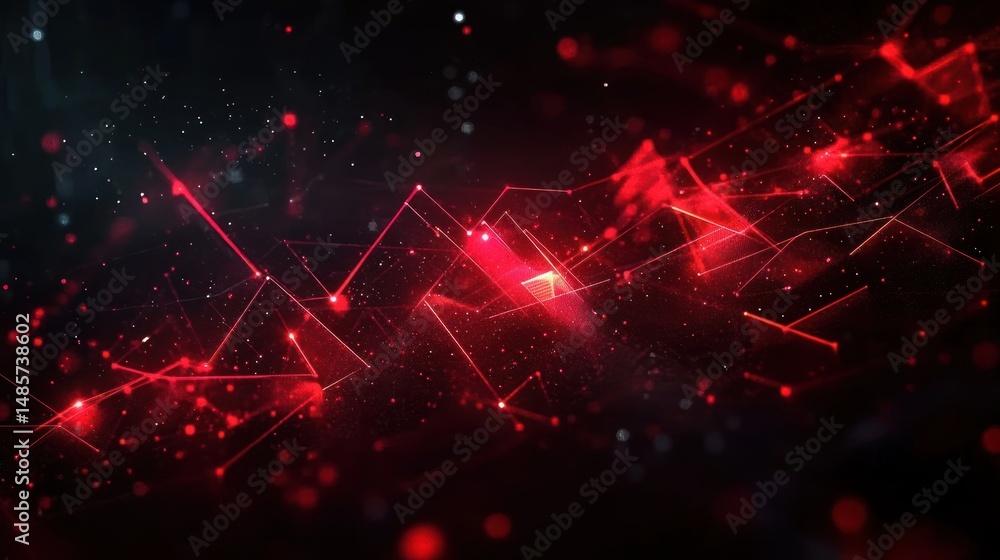 Poster abstract digital visualization of glowing red lines and points forming geometric connections on a da