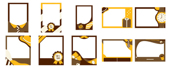 Set of father's day photo frame with decoration. Happy father's day photo and album frame. Vector isolated.