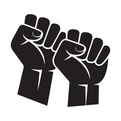 Obraz premium Two fists raised in solidarity and protest, Vector black silhouette. with white background