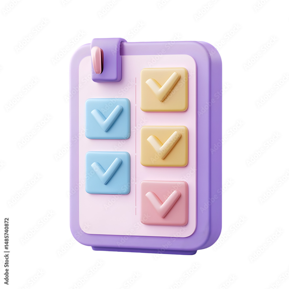 Fototapete 3d rendering of a tablet screen displaying a multi-colored checklist interface. the design is modern