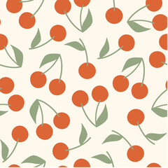 Seamless pattern with cherry on a white background. Berry vector summer illustration. Repeating print, cherry pattern.