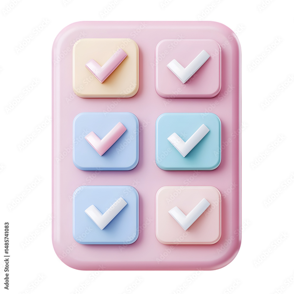 Poster digital grid of pastel-colored squares with check marks, suitable for a task management or app inter