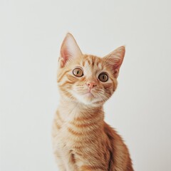 Obraz premium Cute ginger kitten, looking thoughtfully at camera. Soft light, close-up