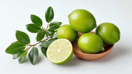 Limes and Leaves on Bowl Still Life