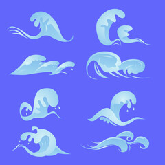 collection of vector illustration elements of water waves, rolling water, swaying water