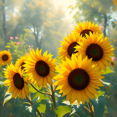 Obraz premium field of sunflowers in cluster