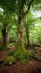 Fototapeta premium Serene Green Forest Landscape with Tall Trees
