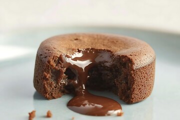 Small chocolate lava cake with molten center oozing onto the plate