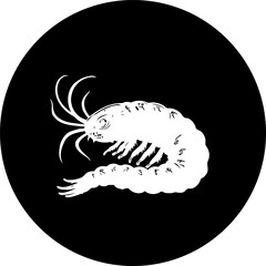 Stylized Crustacean Illustration within a Circular Black Field Design
