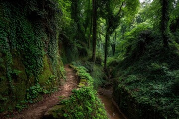 Enchanting Forest Path Through Verdant Greenery Scenery