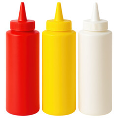 Three Condiment Bottles Ketchup Mustard Mayonnaise Ready for Use