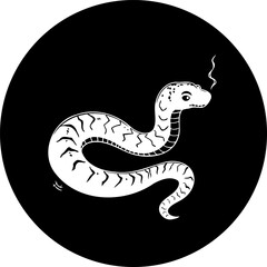 Stylized serpent illustration on stark black background, embodying mystique and intrigue