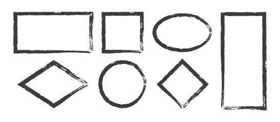 Vector grunge frame blank template set. Dirty border, paintbrush effect strokes for photo frame, text, artistic design and modern art.