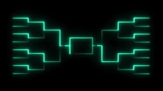 Glowing neon green bracket tournament structure visualization on black background for business or sports
