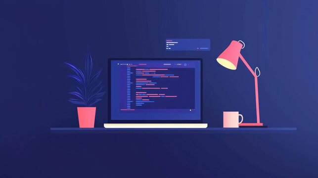 Python coder writing script on laptop, minimal setup