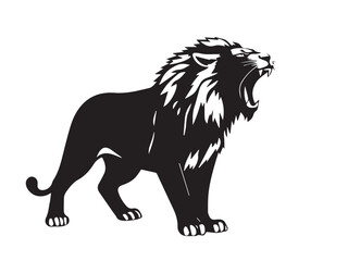 Roaring lion silhouette isolated on white background. Lion silhouette. Vector illustration. 