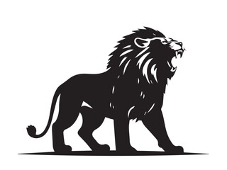 Roaring lion silhouette isolated on white background. Lion silhouette. Vector illustration. 
