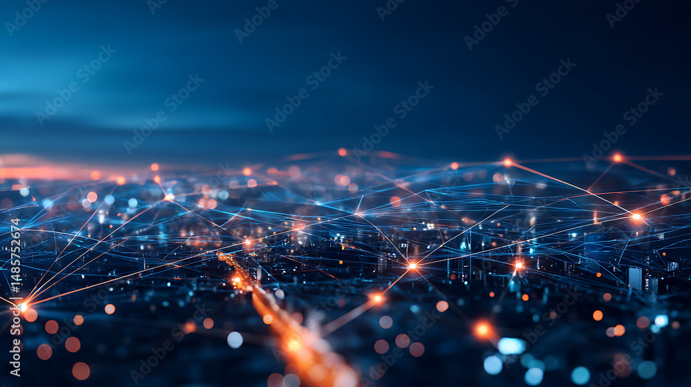 Aufkleber quantum connectivity visualization immersive digital ecosystem with luminescent network nodes - futu