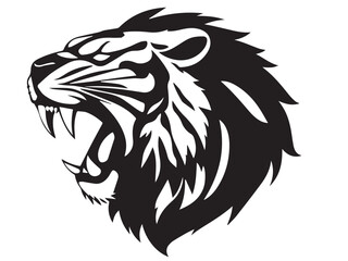 Roaring lion head silhouette isolated on white background. Lion logo design. Vector illustration. 