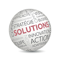 French solutions concept sphere with strategy and innovation keywords