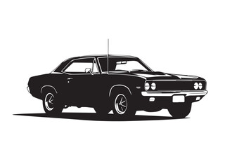 Classic muscle car on white background. Vintage classic muscle car silhouette. Vintage car. Vector illustration. 