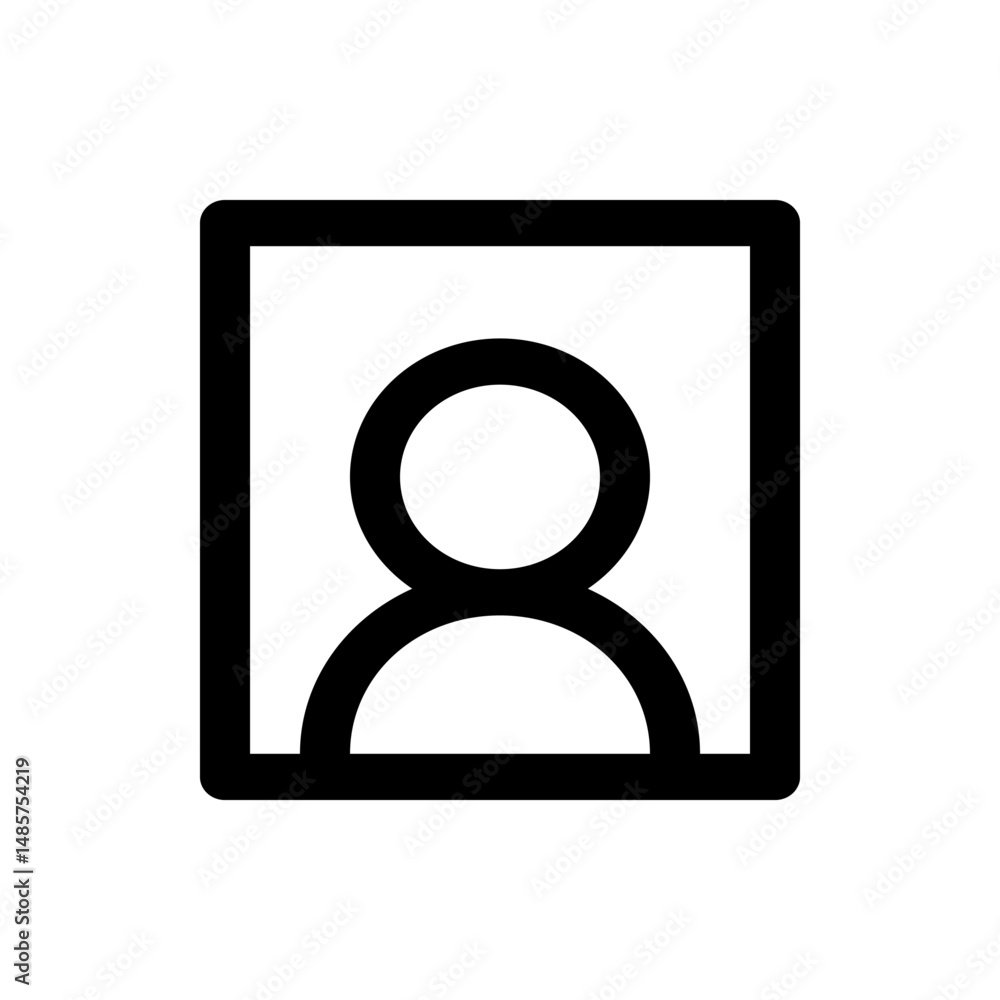 Poster outline drawing of a person icon inside a square frame with rounded corners and thick black lines de