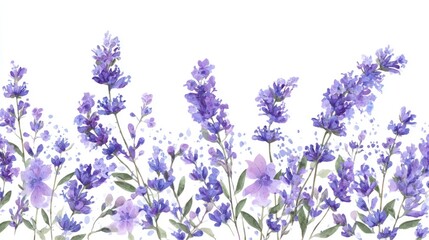 Naklejka premium Watercolor Lavender Floral Border
