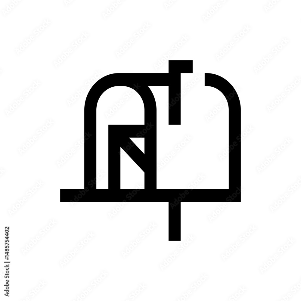 Poster illustration of a black and white mailbox with the flag up in a simple and minimalist line drawing s