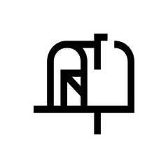 Illustration of a black and white mailbox with the flag up in a simple and minimalist line drawing style