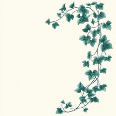 Delicate green ivy vines gracefully trailing from the top right corner on a soft cream background, evoking a calm and natural ambiance