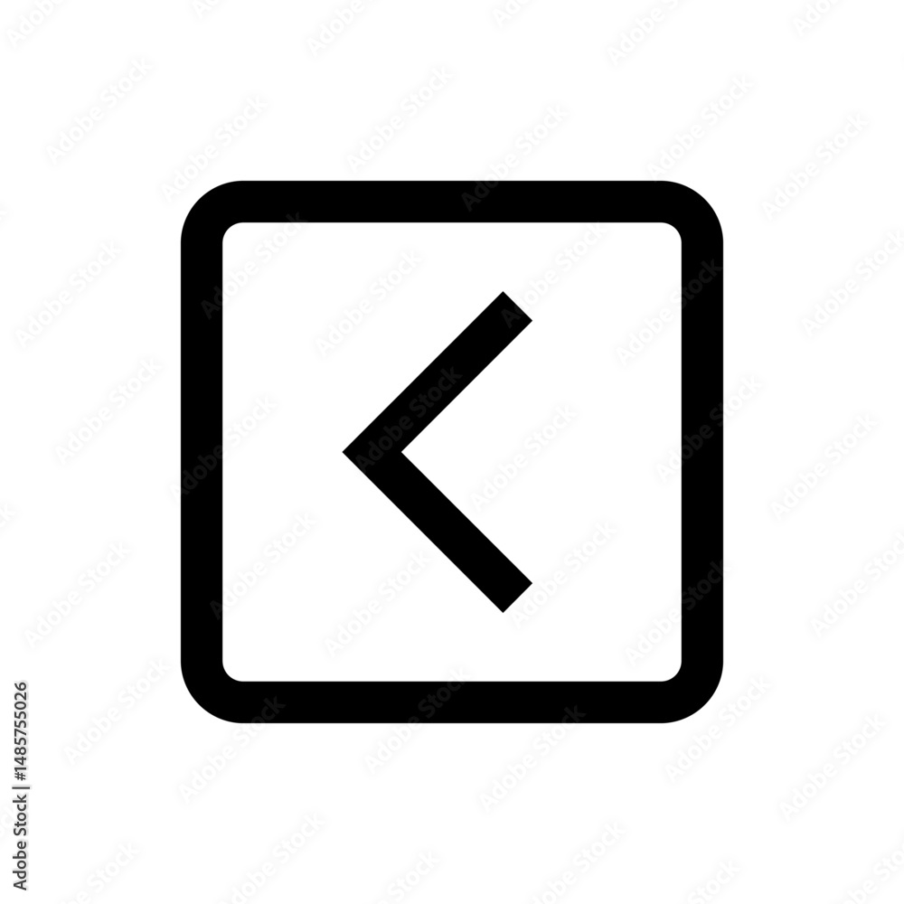 Poster black left arrow inside a rounded square shape with thick borders on a white background simple desig