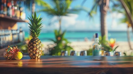 Sunlit bar view with cozy vacation blur and aesthetic summer ambience