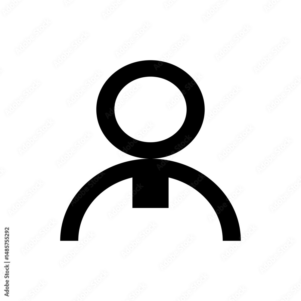 Poster abstract glyph illustration featuring a circle atop a rectangle connected to two curved lines in bla