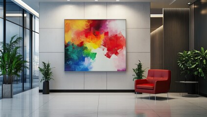 Vibrant abstract art piece in modern lobby