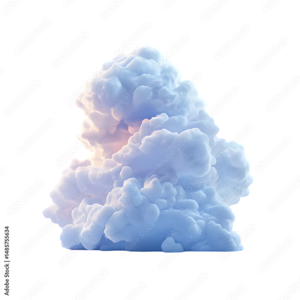 Poster large, light-blue, puffy cloud-like form in a digital rendering, with subtle color variations and vi