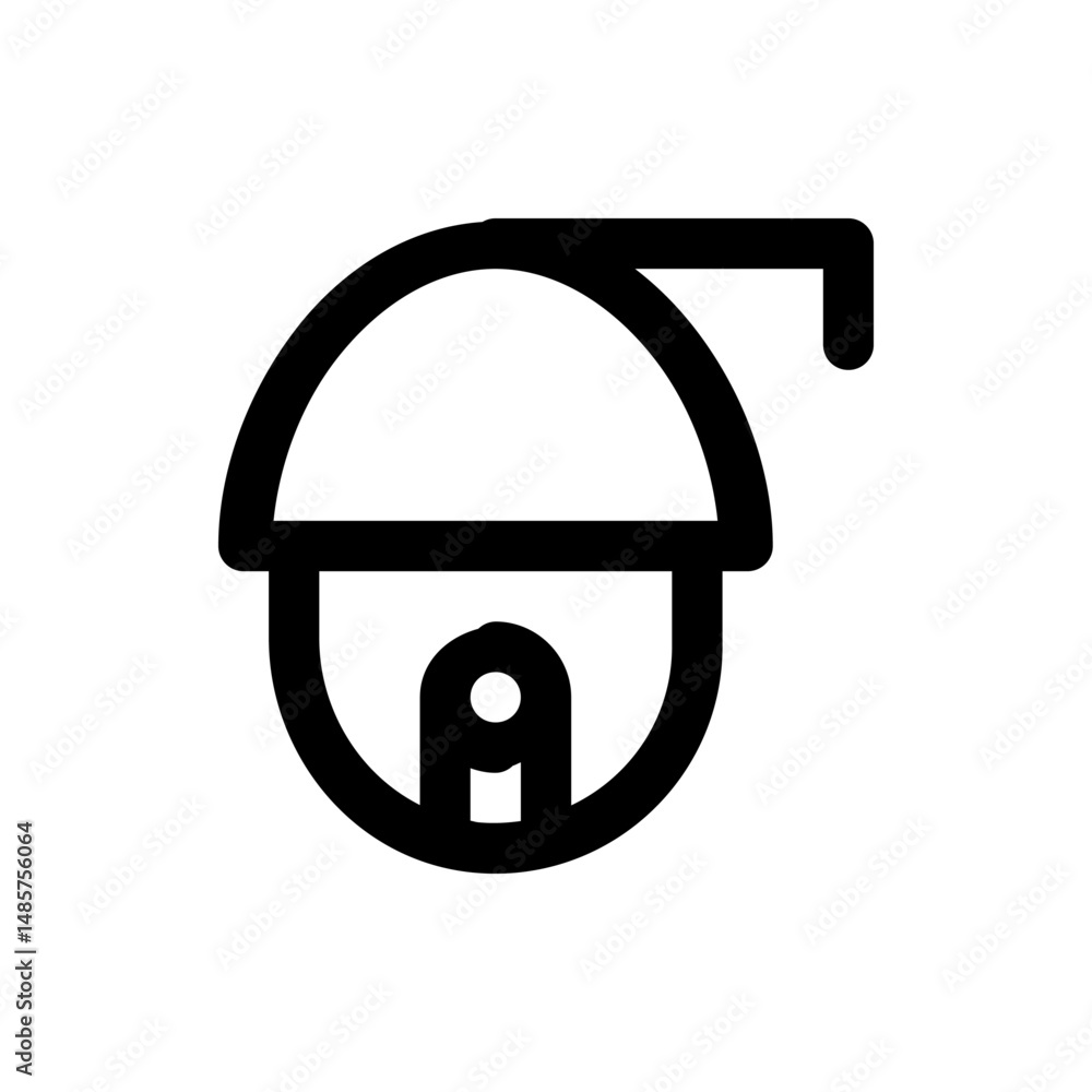 Poster illustration of a security camera with a rounded dome and a small square base in a simple black outl